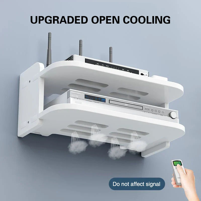 Luvikno | SkyConnect Home | WLAN Ruter Vegghylle | Skjult Kabel Organizer & Stikkontakt Holder | Flytende Hylle for TV Boks & Mer | Hvit | 40×12×8 cm