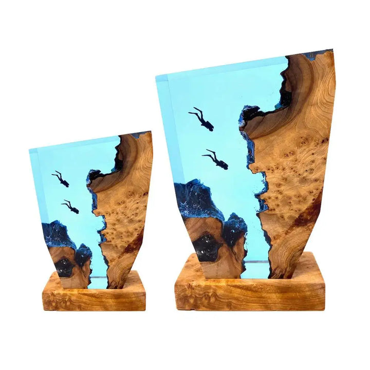 LED Ocean Diver Bordlampe – Epoxy Harpiks Tre Dekor Lampe med Karst Landskap | Luvikno