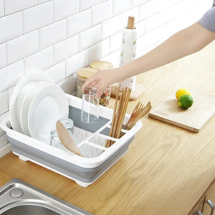 Luvikno | TrockniQ Sammenleggbart Tørkerack Kjøkken | Oppvaskstativ med Vannavløp | Plassbesparende & Vaskbar | Moderne Design laget av Plast