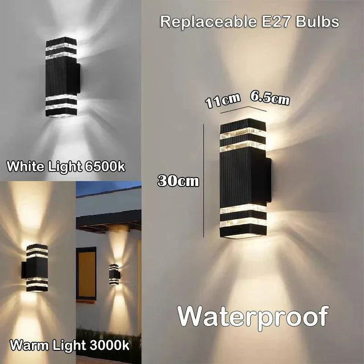 Luvikno | LumiBloc LED Utendørs Vegglampe – Moderne IP65 Opp & Ned Design med E27 Sokkel