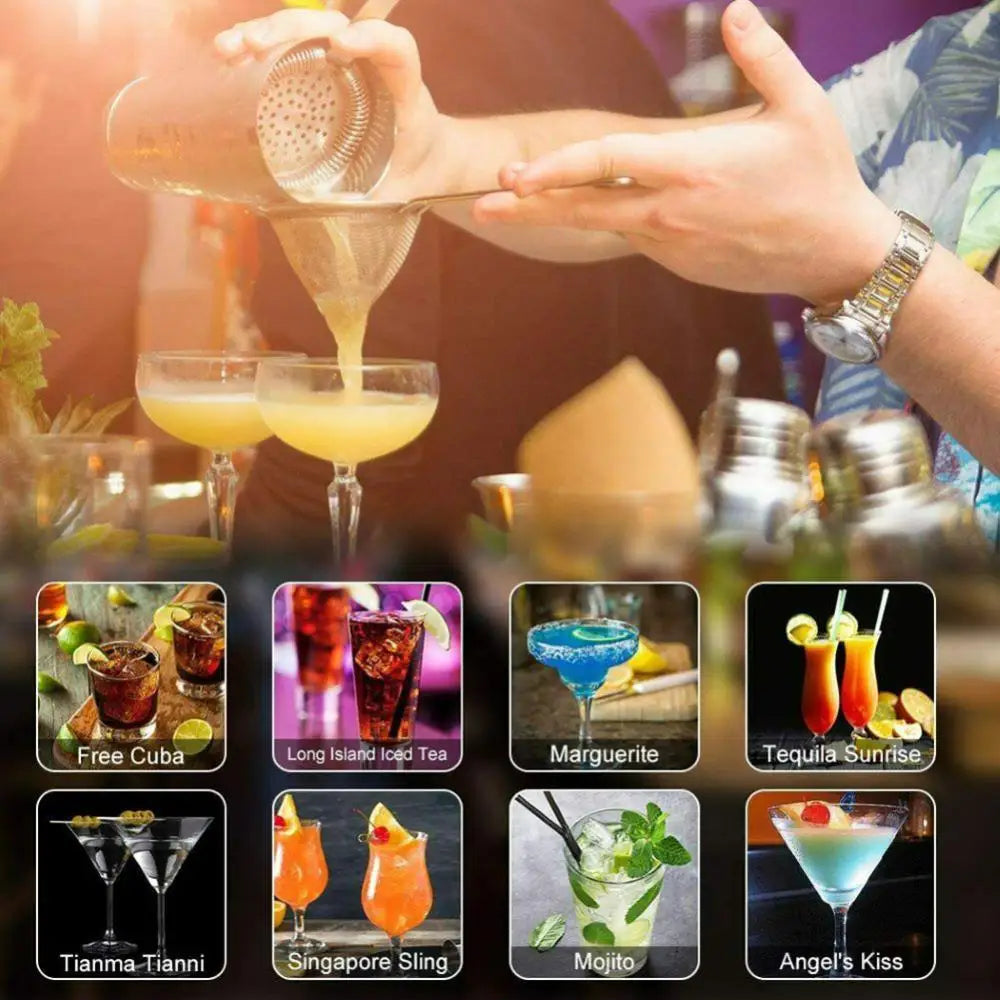 8-delt sett med premium matt svart cocktailshaker – Hjemmebar essensielt | Luvikno
