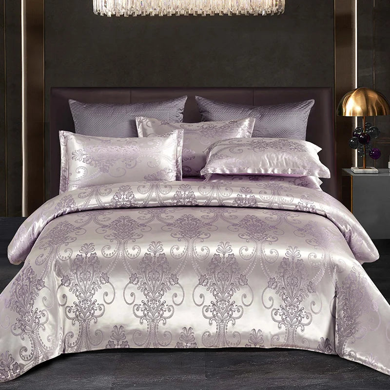 Luvikno | Luksuriøst Satin Rayon Jacquard Dynecover i Gull & Blå