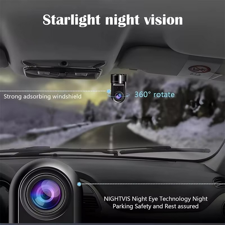 1080P HD 360° Rotasjon Mini ADAS Dash Kamera med 32GB Kort, Nattesyn, Bevegelsesdeteksjon, og 24T Parkeringsmodus Luvikno