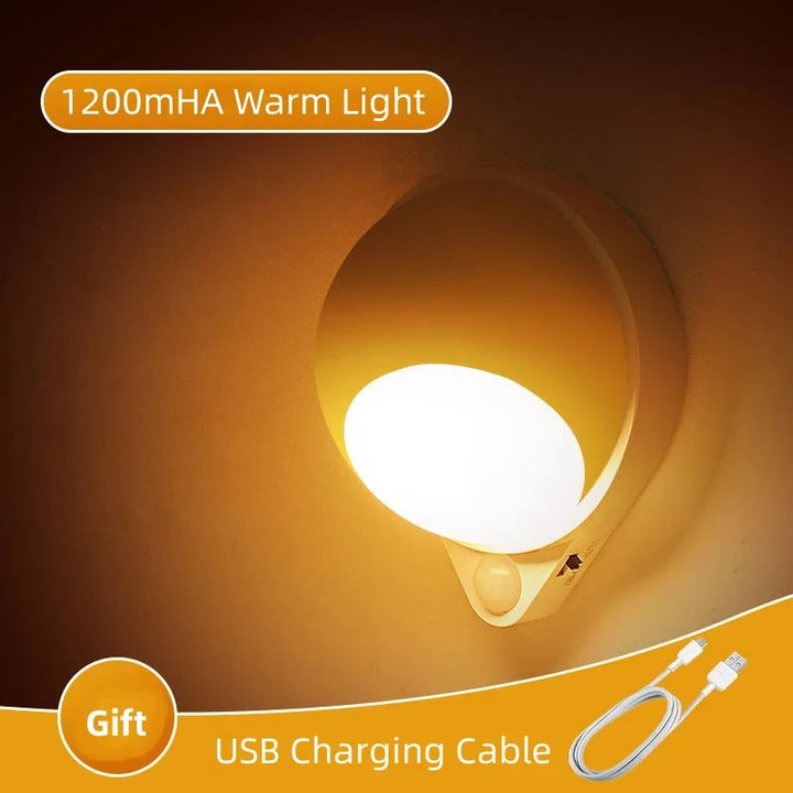Luvikno | Intelligent LED Nattlys GlowMate 360 | 360° Rotérbar | Bevegelsessensor | USB Oppladbar