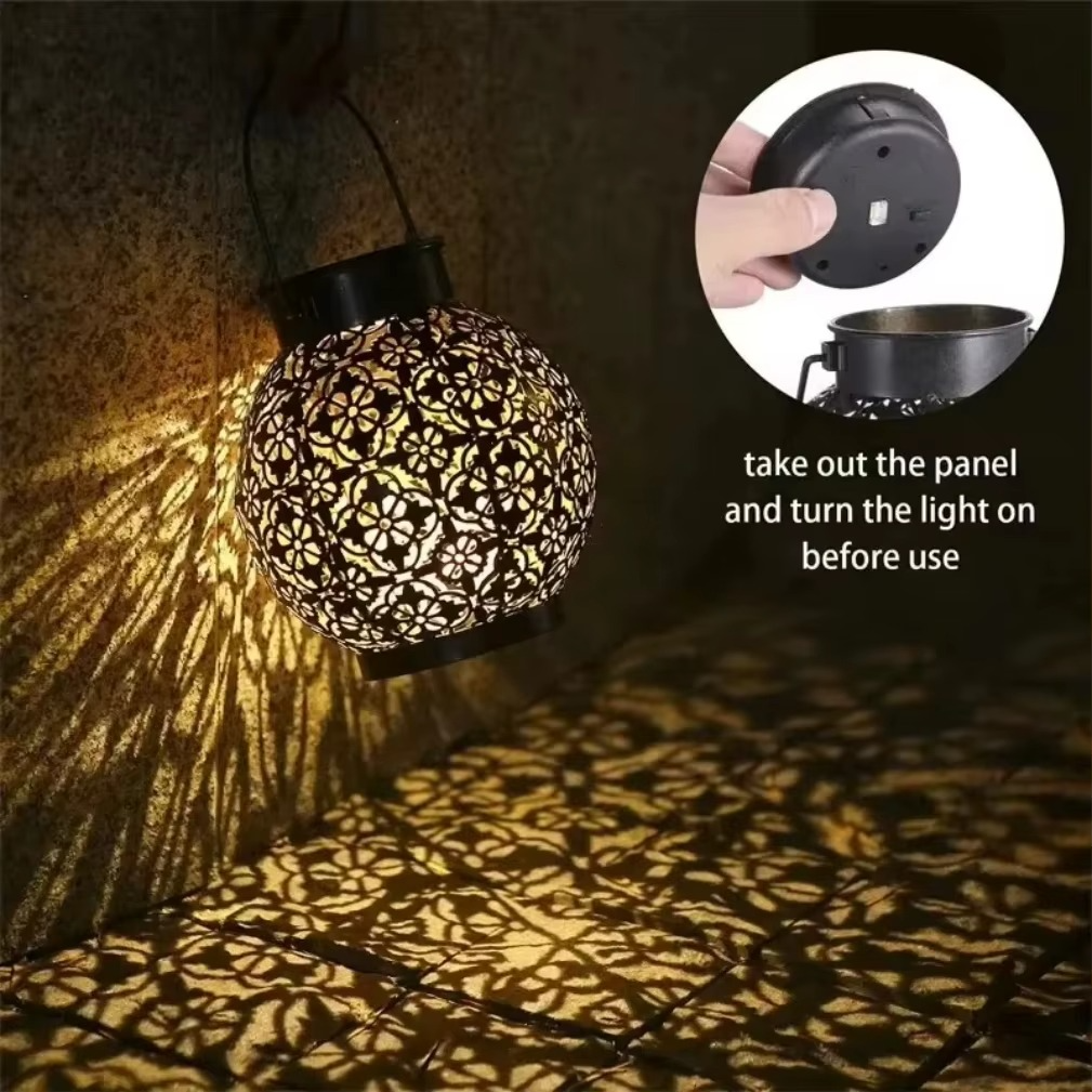 Utendørs Solenergi LED Lanterna Lys med Hul Smykket Jern Design for Hage- og Gårdsdekorasjon Luvikno
