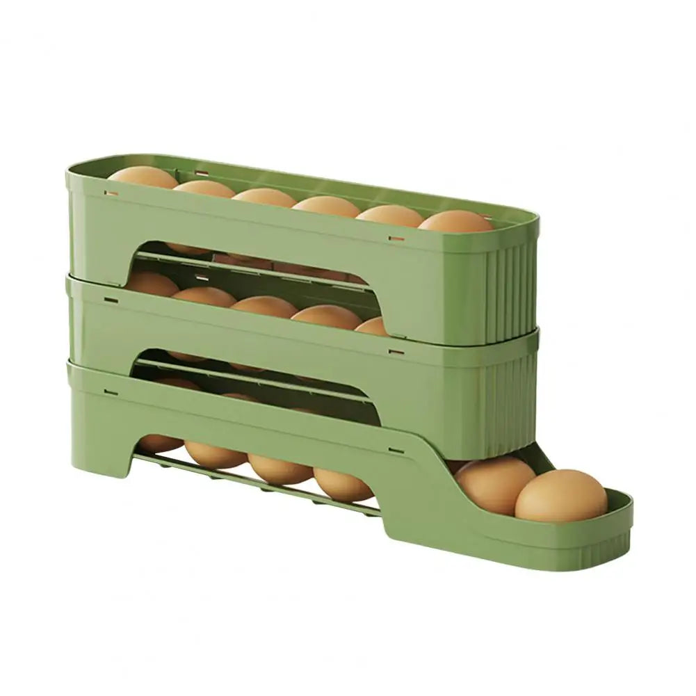 Luvikno | Egg Box RolloMaxx | 4-nivå Egg Organizer | Plassbesparende & Selvrullende | Gjennomsiktig Design