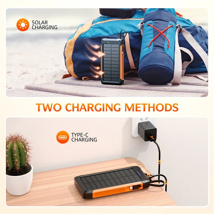 Luvikno | Voltaris MagCharge Solenergi Powerbank 10000mAh | Magnetisk Trådløs Lading | 22.5W Hurtigladefunksjon | Med Kabel & Lommelykt | For iPhone, Samsung & Co.