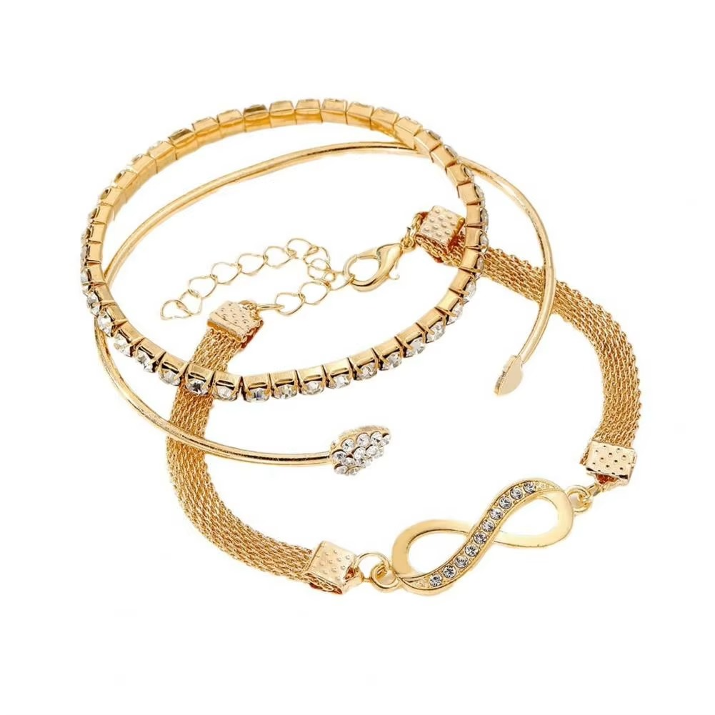 Elegant Rhinestone Heart & Infinite Bracelet Set for Women - 3 Pieces Luvikno