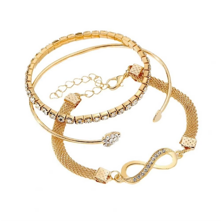 Elegant Rhinestone Heart & Infinite Bracelet Set for Women - 3 Pieces Luvikno