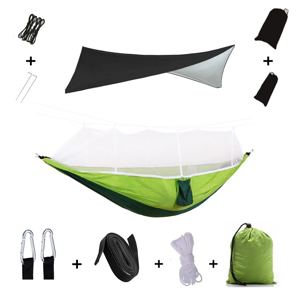 Luvikno | Trek Viva Camping Hengekøye | Integrert Myggnett & Regntrekk | Ultralett & Rivsterk | 3-i-1 Utendørs Løsning