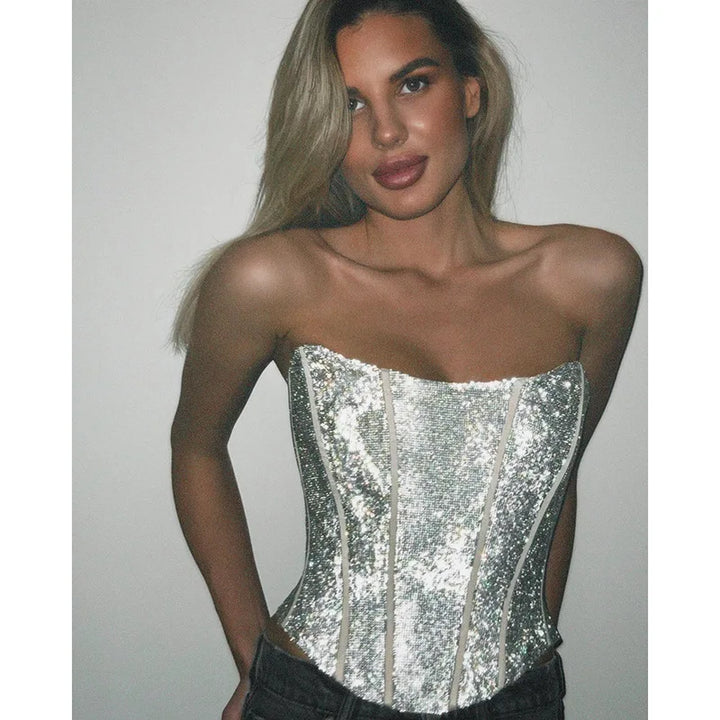 Luvik | Korsett Off-Shoulder Glitrende topp