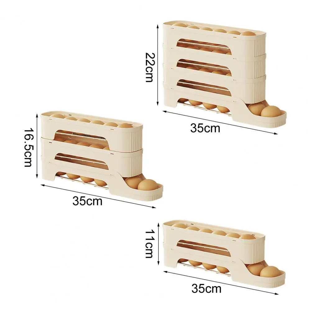 Luvikno | Egg Box RolloMaxx | 4-nivå Egg Organizer | Plassbesparende & Selvrullende | Gjennomsiktig Design