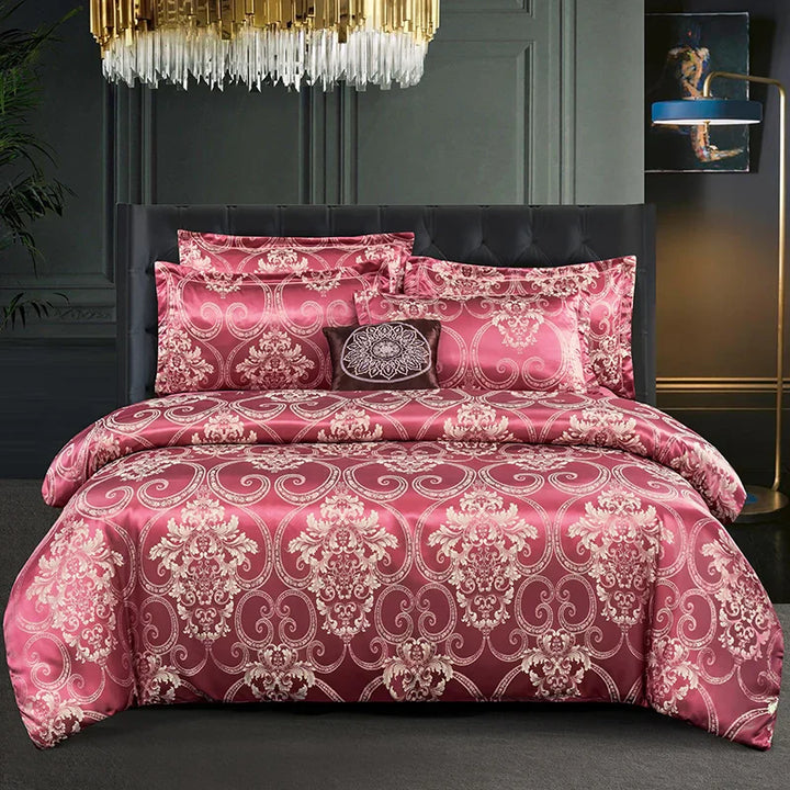 Luvikno | Luksuriøst Satin Rayon Jacquard Dynecover i Gull & Blå
