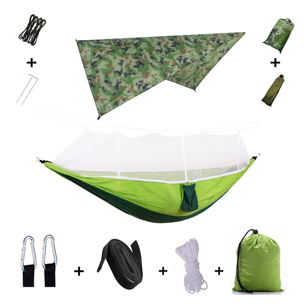 Luvikno | Trek Viva Camping Hengekøye | Integrert Myggnett & Regntrekk | Ultralett & Rivsterk | 3-i-1 Utendørs Løsning