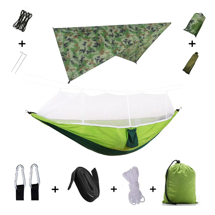 Luvikno | Trek Viva Camping Hengekøye | Integrert Myggnett & Regntrekk | Ultralett & Rivsterk | 3-i-1 Utendørs Løsning