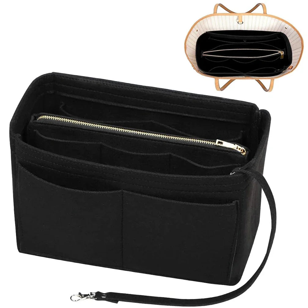 Luvikno | TaschenLuxe Organizer Inlay | Filtinnsats med glidelås | 15 lommer & nøkkelstropp | For håndvesker & shoppingposer