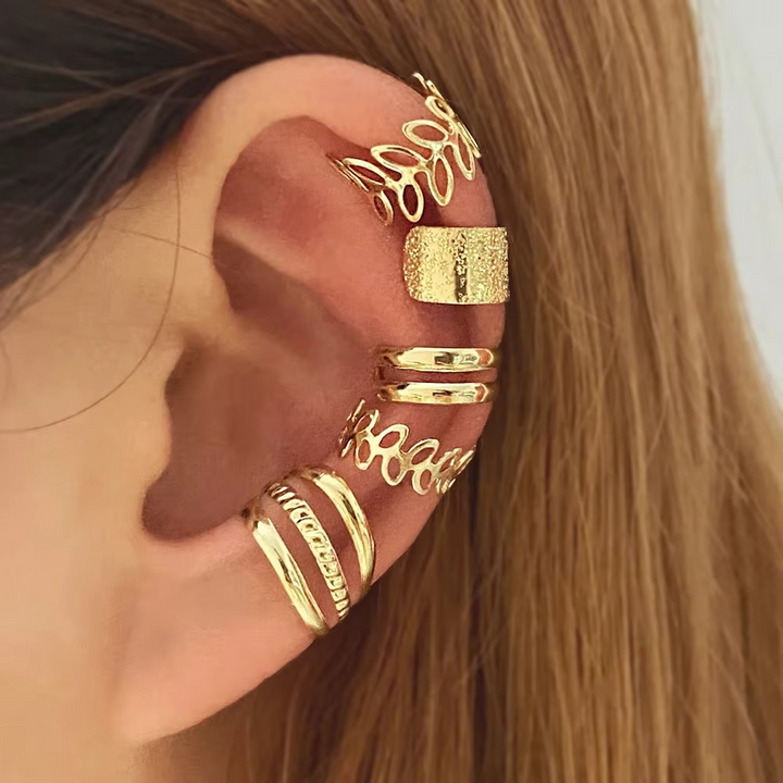 Elegant Gold Leaf Clip-On Øreklips Sett for Kvinner Luvikno