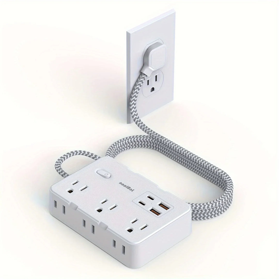 Smart home strømledning med USB hurtigopplading | US-plugg AC-utgang med vevd forlengelseskabel og nettverksfilter | Luvikno