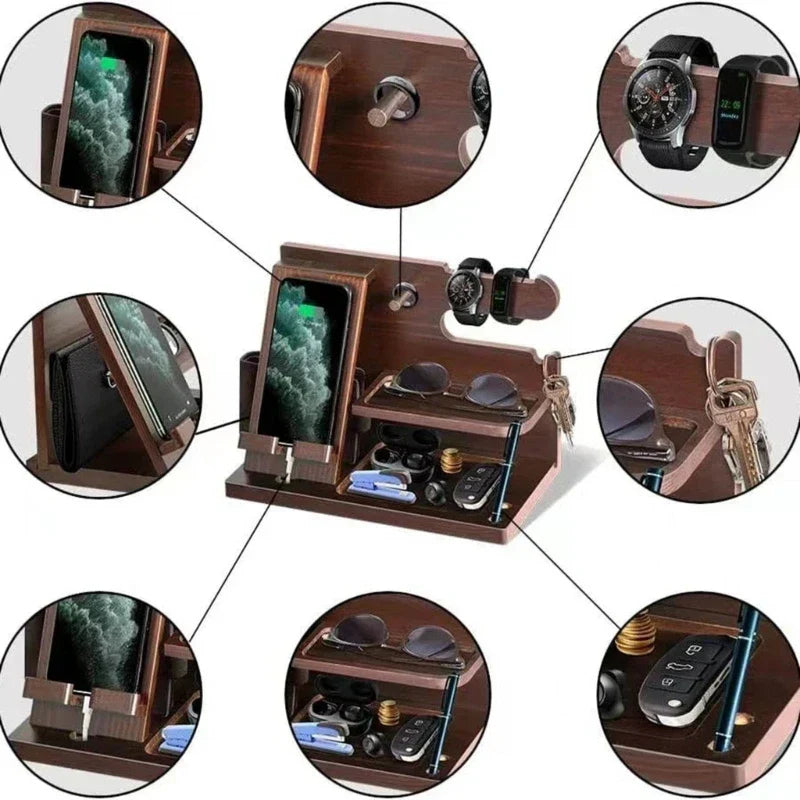 Luvikno | Tre Nattbord Telefon Dockingstasjon – Multifunksjonelt Regal for Lommebok, Klokke og Oppbevaring, Ideell for Valentinsdagen