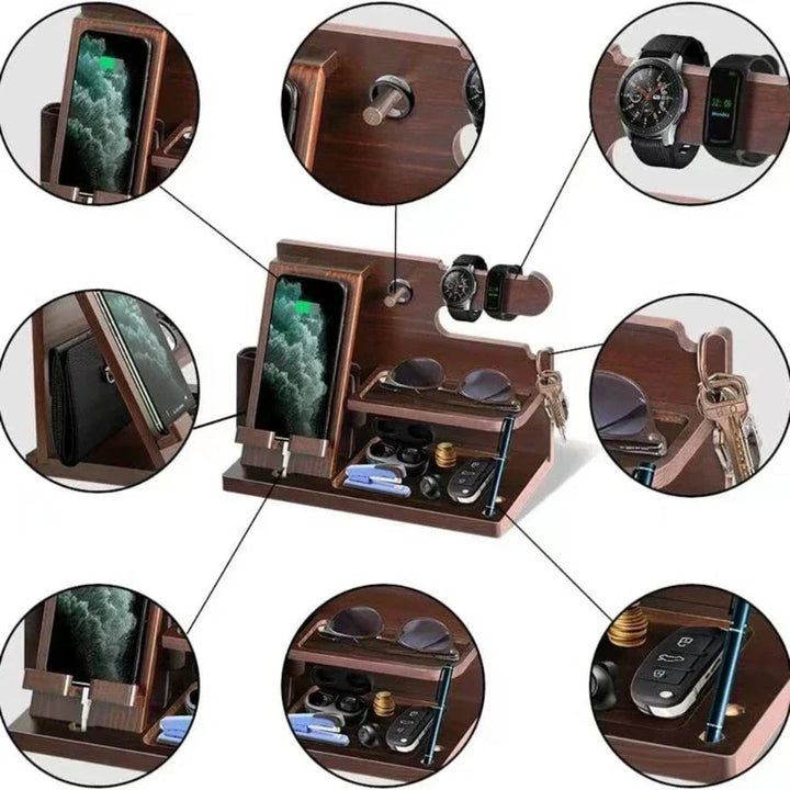 Luvikno | Tre Nattbord Telefon Dockingstasjon – Multifunksjonelt Regal for Lommebok, Klokke og Oppbevaring, Ideell for Valentinsdagen