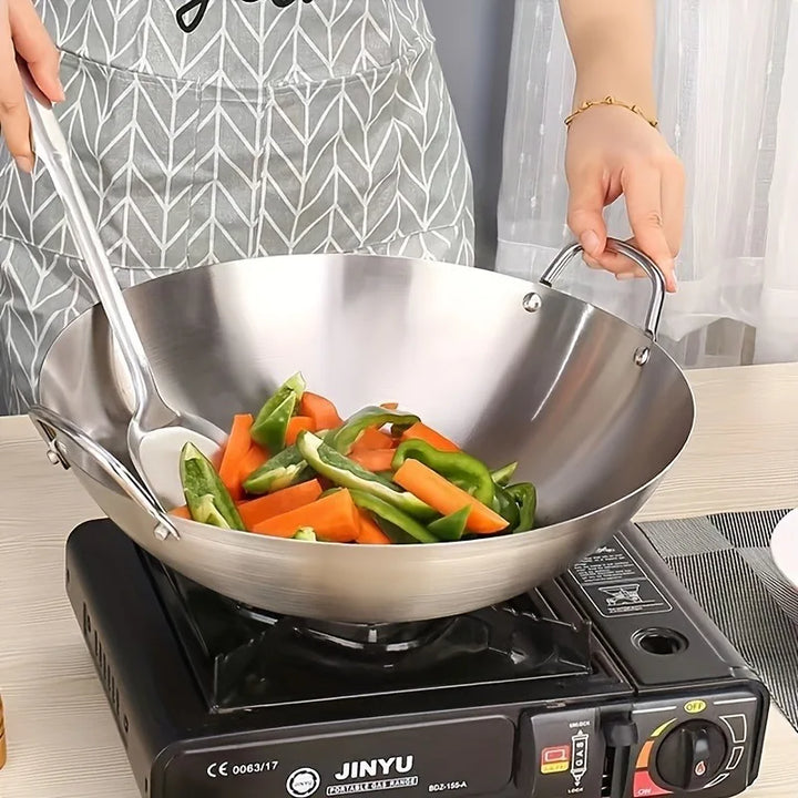ChefMaster – Stor rustfritt stål wok med dobbel håndtak Luvikno