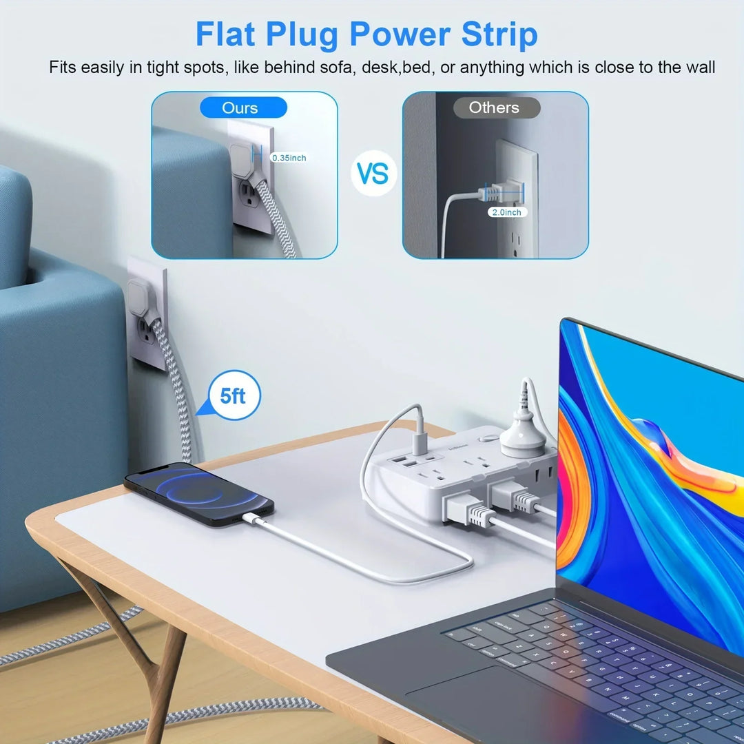 Smart home strømledning med USB hurtigopplading | US-plugg AC-utgang med vevd forlengelseskabel og nettverksfilter | Luvikno