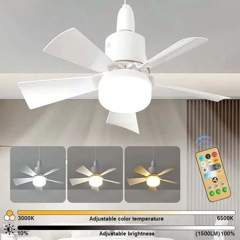 30W E27 Takvifte Lys med Fjernkontroll - LED Dimming Funksjon, Intelligent Stille Vifte for Soverom & Stue | Luvikno