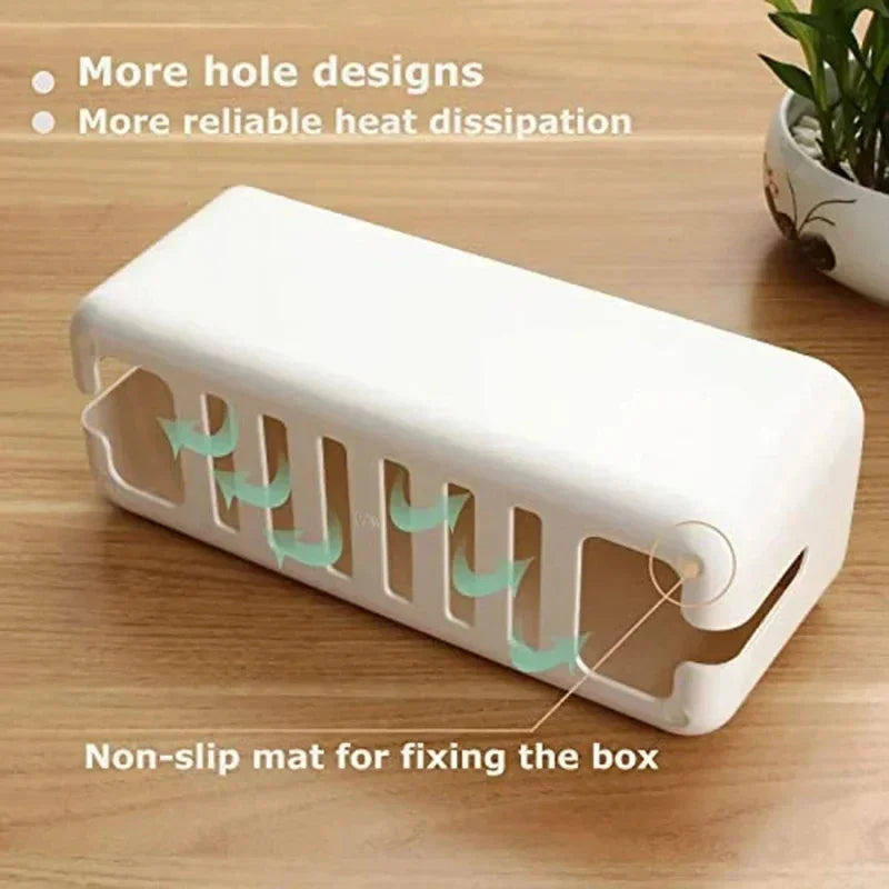 Luvikno | Kabelboks OrgaWood | Skrivebordsorganisator laget av tre og plast | For ladere, kabler og tilbehør | 29.5×11.4×11 cm