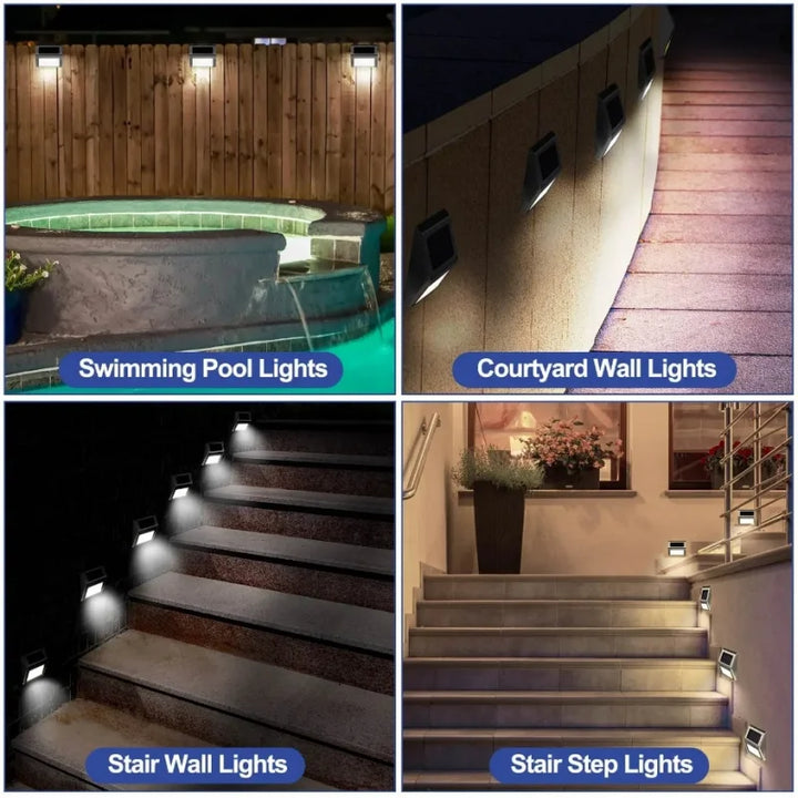 Luvikno | Lunettra Soltrinnlys Rustfritt Stål | 3 LED-lys | IP45 Vanntett | Miljøvennlig & Korrosjonsbestandig | For Hage, Gjerde & Vegg