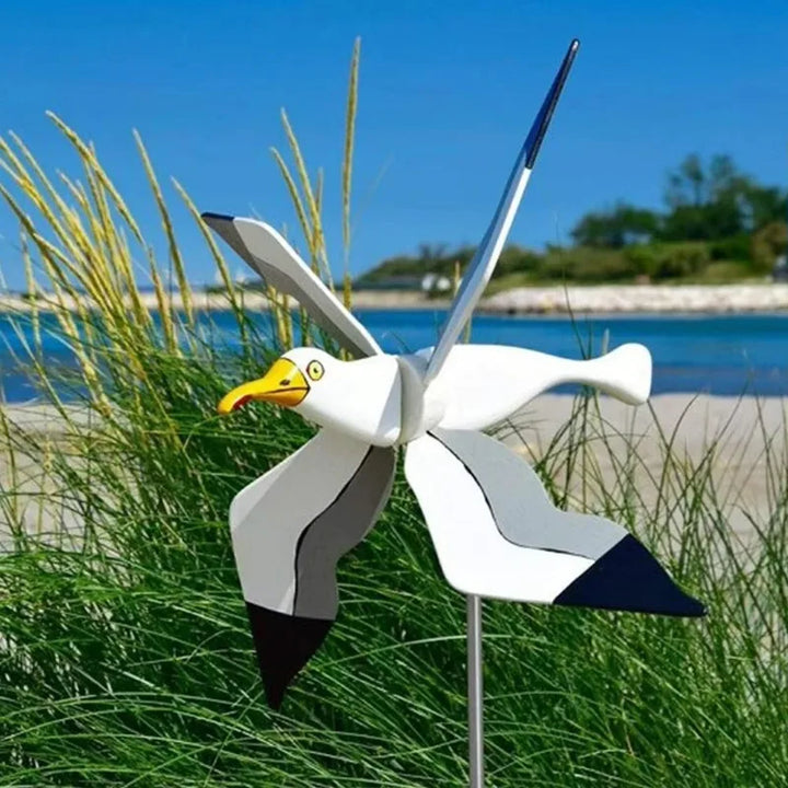 Luvikno | Hagedekor vind fugl SkyGull | Kreativ vindmølle med måkemotiv | Værbestandig og høydejusterbar | 25 cm figur