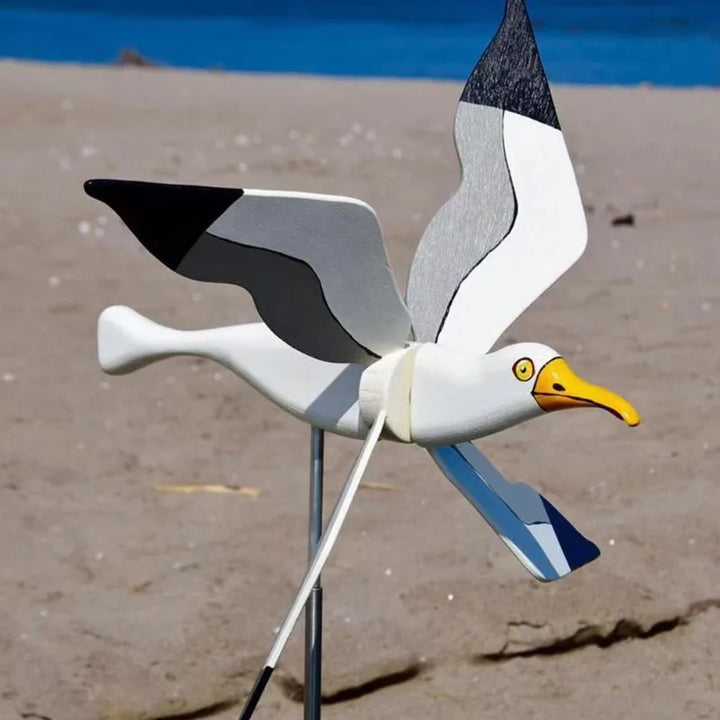 Luvikno | Hagedekor vind fugl SkyGull | Kreativ vindmølle med måkemotiv | Værbestandig og høydejusterbar | 25 cm figur