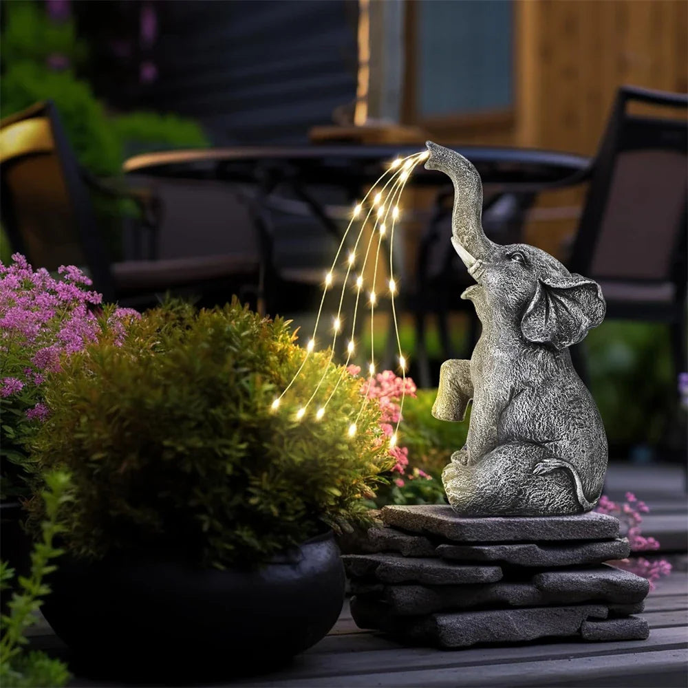 Luvikno | LumaPachy Sol Elefant Figur med Lyskilder | Hagedekorasjon & Gaveidé | Vanntett LED Skulptur for Hage, Terrasse & Balkong