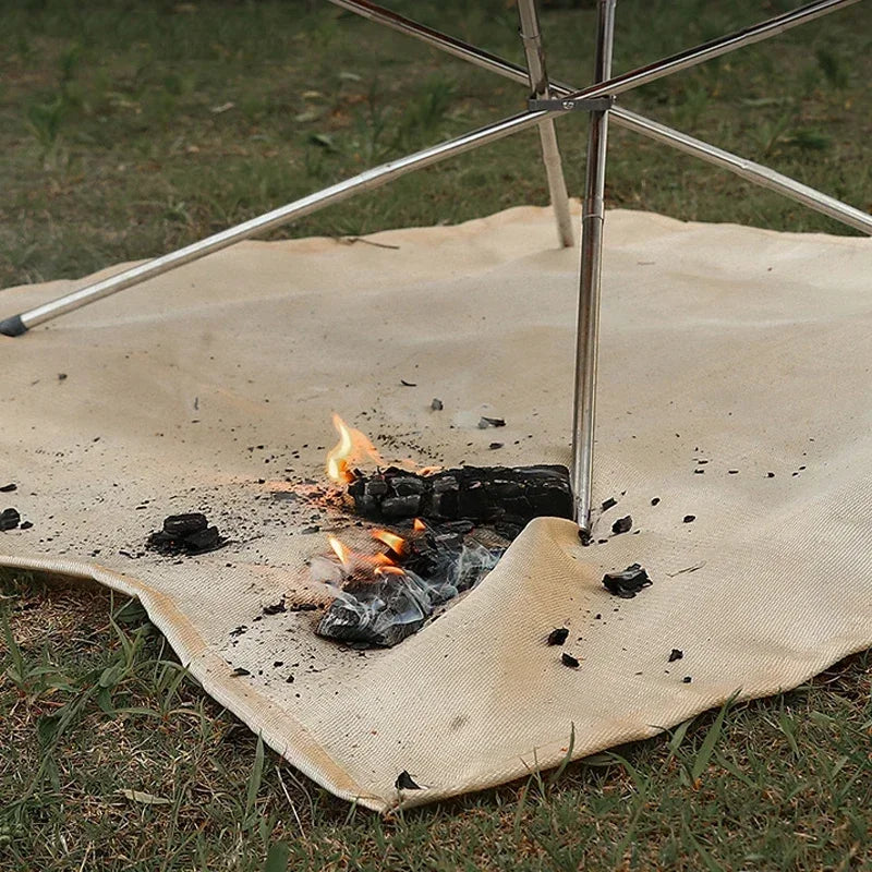 Luvikno | CampVita Brannbeskyttelse Camping Matte | Varmeresistent & Brannsikker | Ideell for Grill & Leirbål | Glassfiber Beige