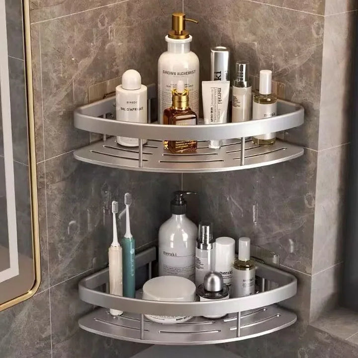 Luvikno | AquaSpace Pro | Hjørnedusjhyller uten boring | Aluminium | Rustfritt og belastningsdyktig | Badehylle i svart, hvit, sølv eller svart-gull