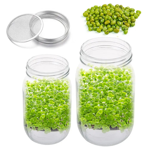 Luvikno | VitaKeim Spirekrukke Sett | Rustfritt Stål Sil Lokket | For Ferske Spirer Hjemme | 16oz & 32oz