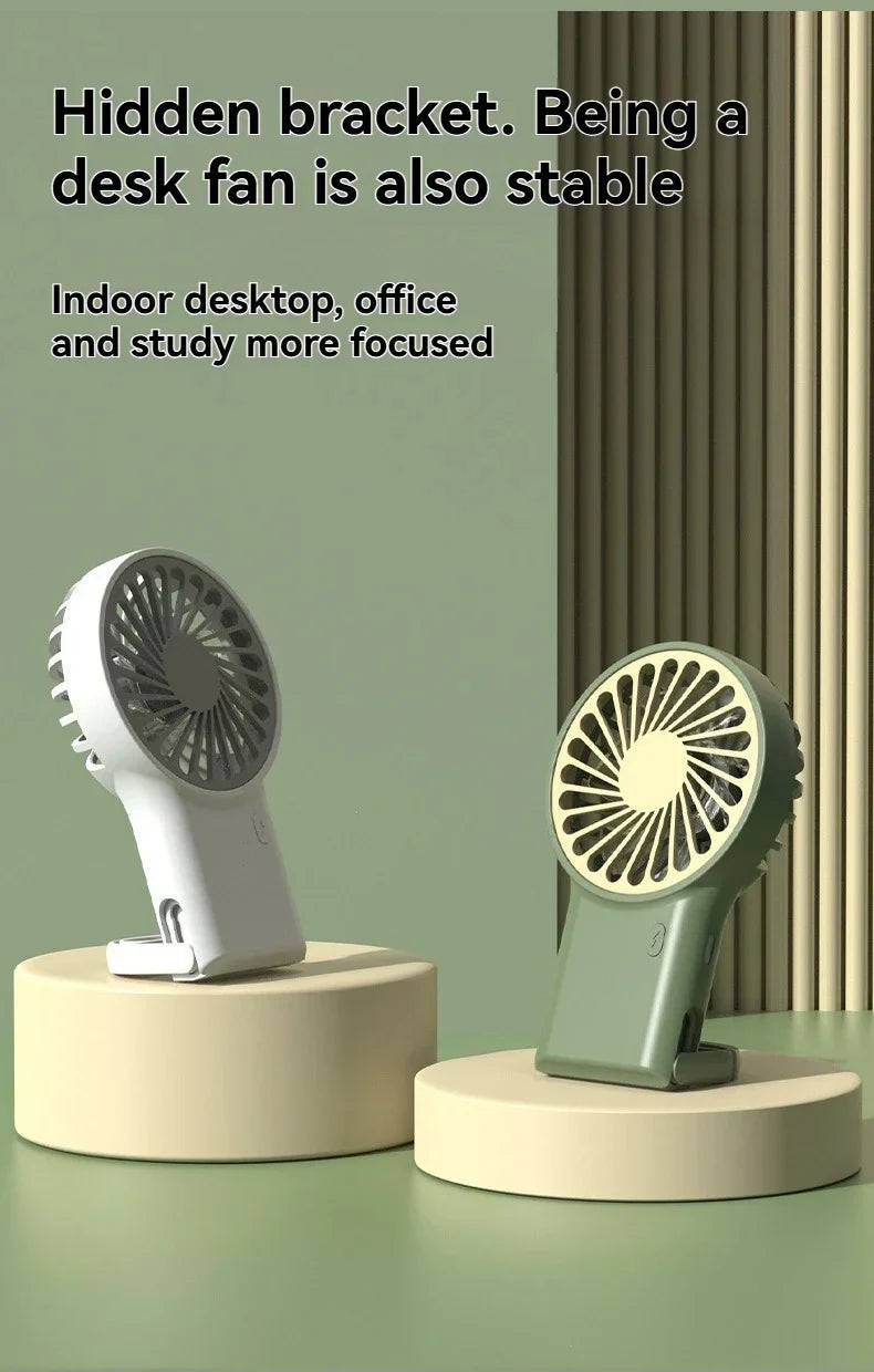 Ny sammenleggbar USB-ladbar mini-vifte | Håndholdt skrivebordsvifte med tegneserie-design og krok for utendørs, hjemme- og kontorbruk | Luvikno