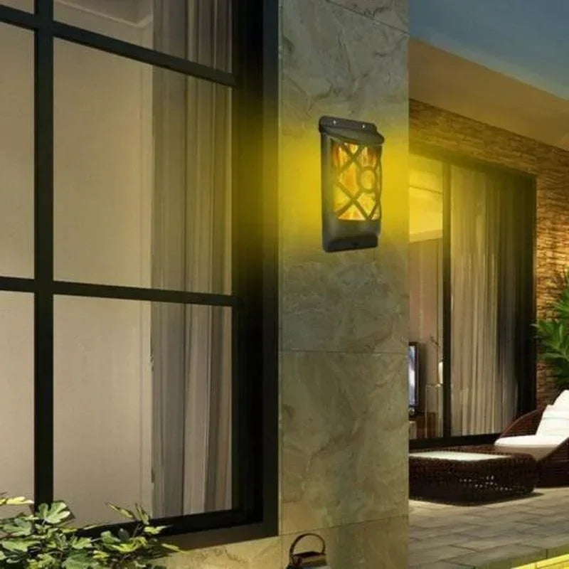 Luvikno | Solar-Torch FlammaLuce | 96 LED Flamme Lys | IP65 Vanntett | Hagevegglampe med Gitterdesign