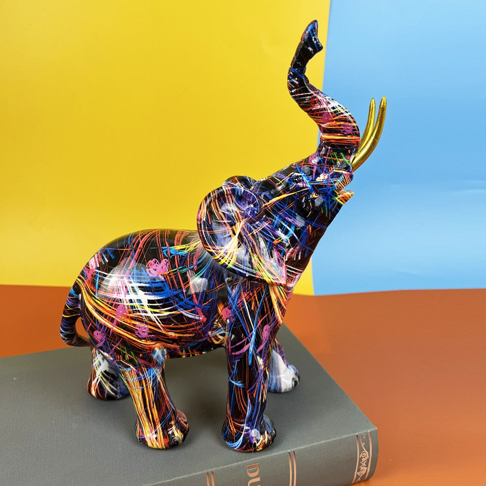 Luvikno | Håndlaget Abstrakt Elefantstatue – Fargerik Dekorativ Kunstskulptur for Livlig Hjemdekorasjon