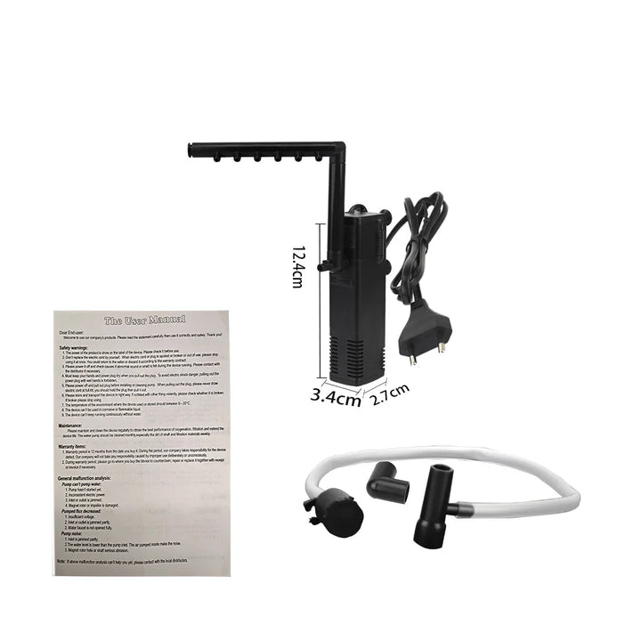 Luvikno | AquaThero Vannfilterpumpe for Akvarier | Nedsenkbar Pumpe med Filter & Oksygentilførsel | For Søt- & Saltvann | EU Plugg