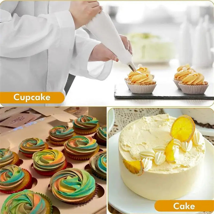 Luvikno | BakeDeko Sprøytetutsett | Gjenbrukbare Silikon Sprøyteposer med Rustfrie Ståltutter | For Kaker, Cupcakes & Bakevarer