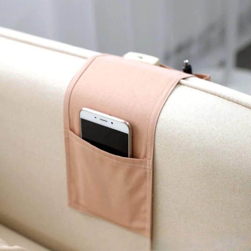 Luvikno | Restivo Seng Organizer laget av bomull-linn | Hengende oppbevaring med lommer | For fjernkontroller, bøker og tilbehør – ca. 30×20×10 cm