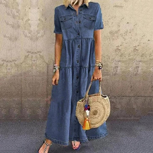 Luvik | Denim Maxi Mekko napituslistalla naisille