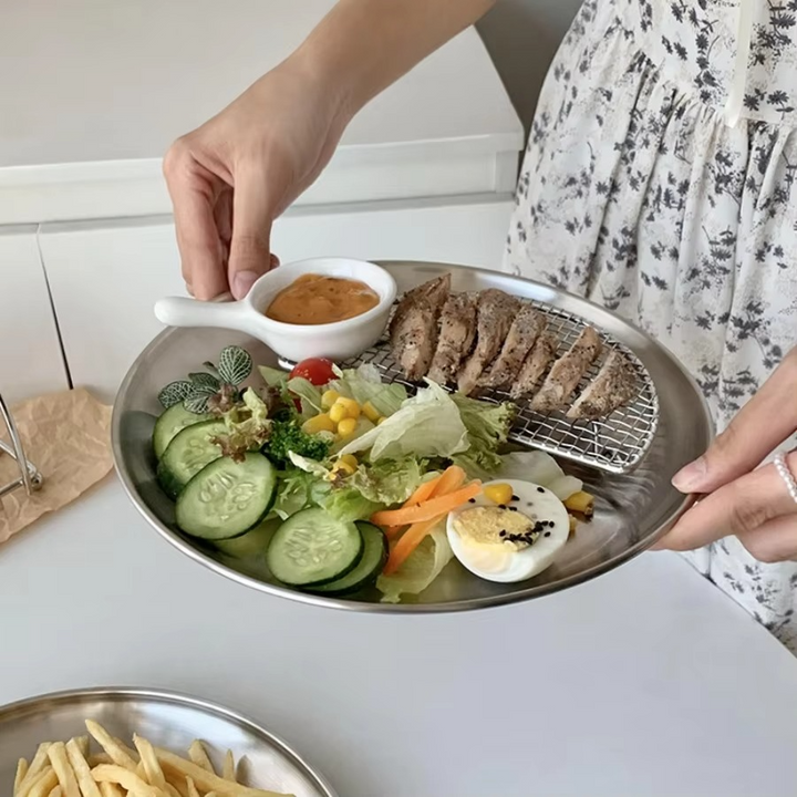 Rustfritt Stål Rund Grillserveringsfat Luvikno