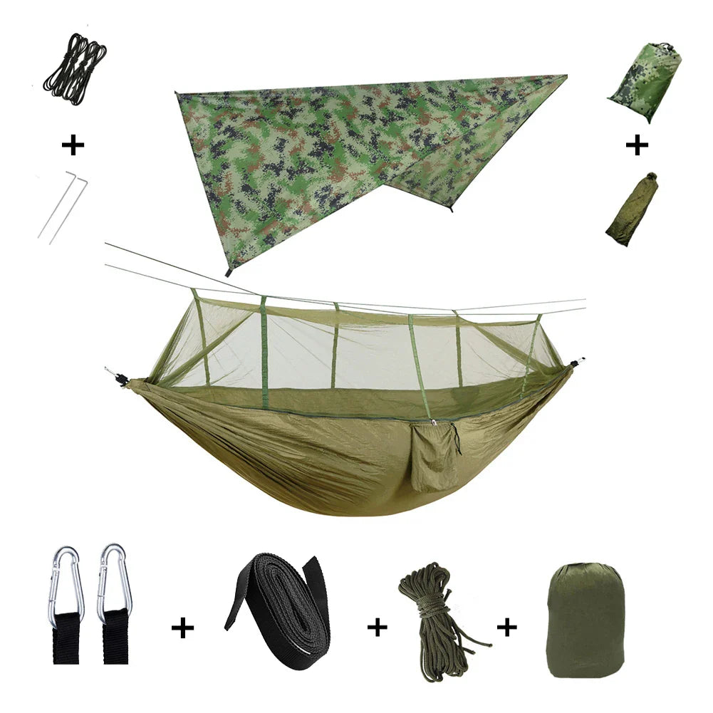 Luvikno | Trek Viva Camping Hengekøye | Integrert Myggnett & Regntrekk | Ultralett & Rivsterk | 3-i-1 Utendørs Løsning