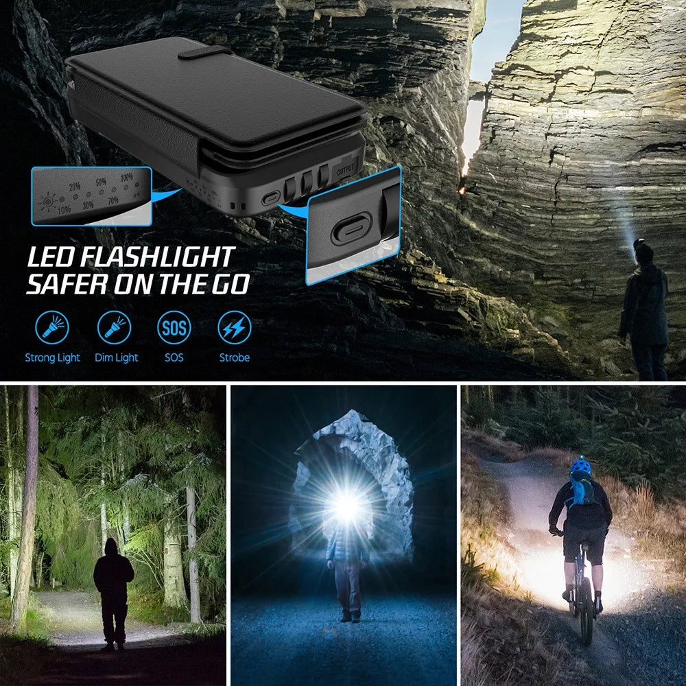 Luvikno | Solar Powerbank VoltCore X Pro 43800mAh | 20W Rask Lading | 10W Trådløs Lading | Integrerte Kabler & LED Lampe | Utendørs & Reiser