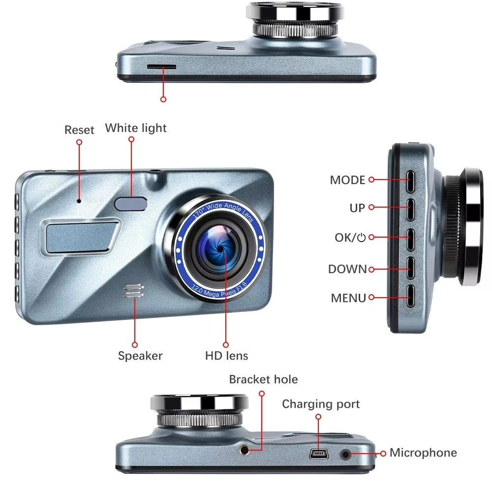 4" Dobbeltlinse Dash Cam med Full HD 1080P, Nattesyn, Front- og Bakvisning, Loopopptak, Aluminiumslegering Svart Boks Luvikno