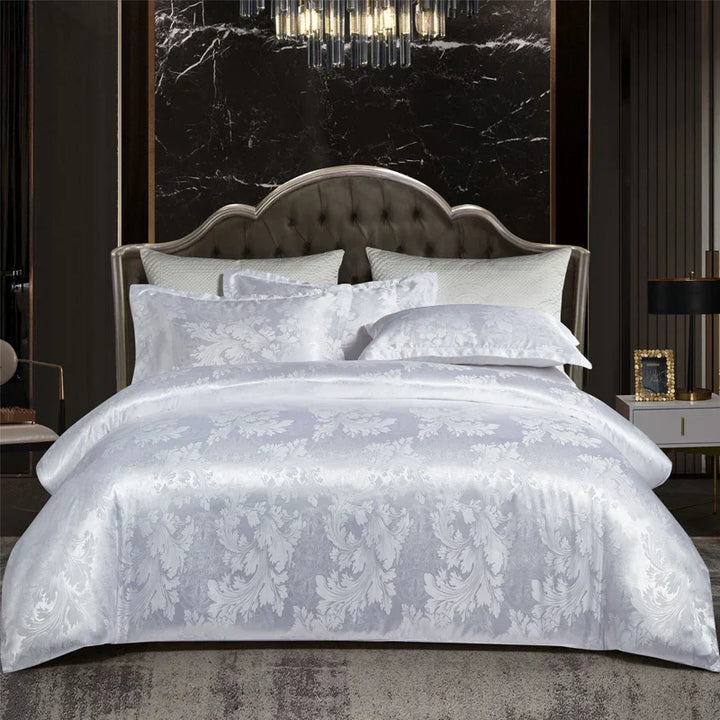 Luvikno | Luksuriøst Satin Rayon Jacquard Dynecover i Gull & Blå