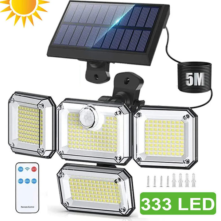 Luvikno | Solora GuardLight Solenergi Utendørs Lampe med Bevegelsessensor 2000 LM | 333 LED, IP65, 270° Strålevinkel