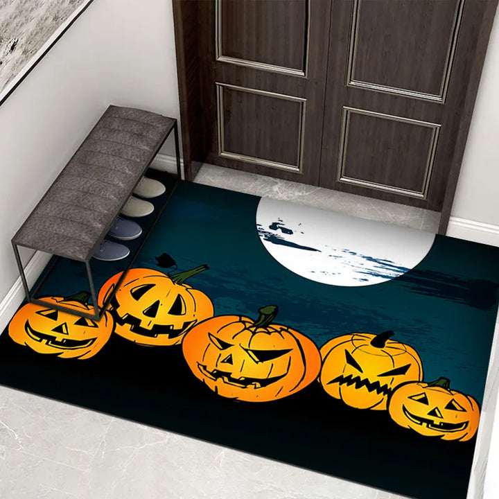 Krypende Halloween Dørmatte – Ruggfri Dørmatte med Gresskar og Spøkelse Design for Inngangspartiet | Luvikno