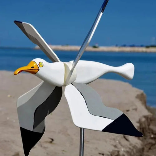 Luvikno | Hagedekor vind fugl SkyGull | Kreativ vindmølle med måkemotiv | Værbestandig og høydejusterbar | 25 cm figur